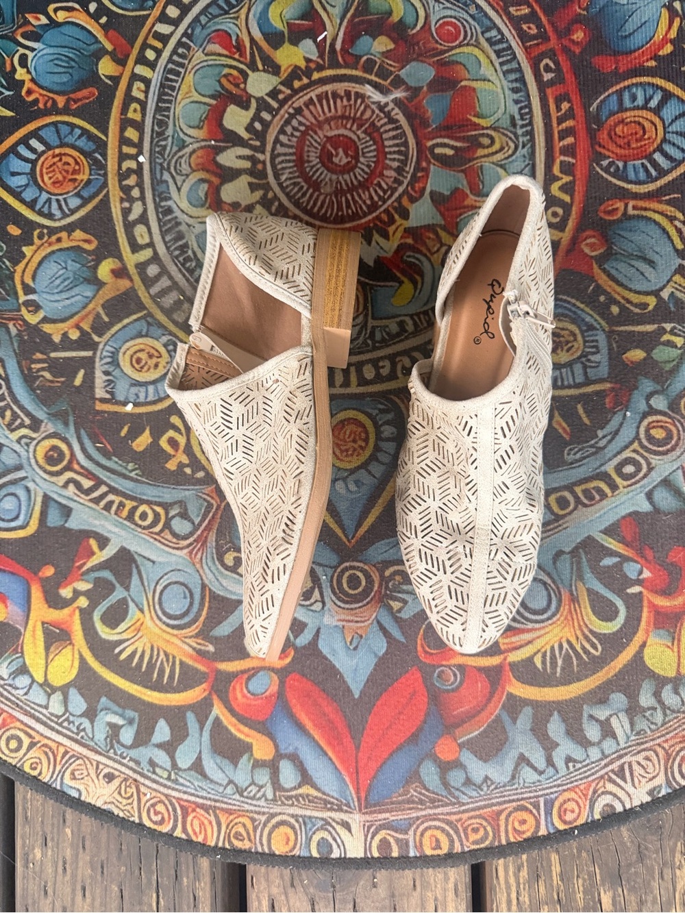 Qupid Cream Laser-Cut Slip-On Flats